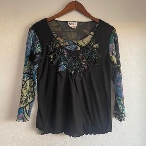 Vintage 90s Artsy Funky Art Deco‎ Mesh Whimsy Blouse
